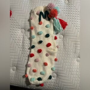 Anthropologie M Monogram Pom Stocking